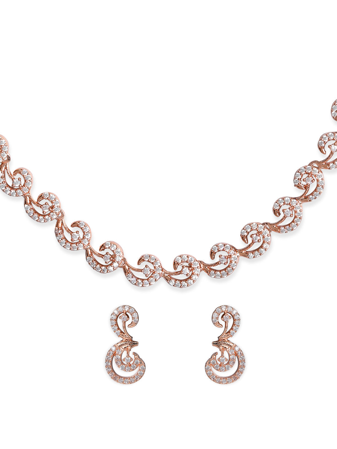 Rubans Rose Gold Plated Zirconia Stone Studded Handcrafted Necklace Set. Rose Gold