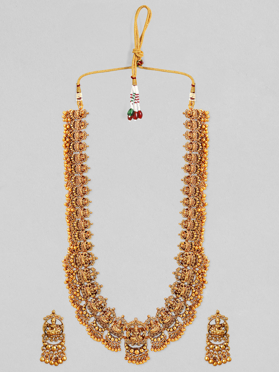 Rubans 22K Gold-Plated Divine Lakshmi Motif Temple Jewellery Set with Gold Bead Accents Gold