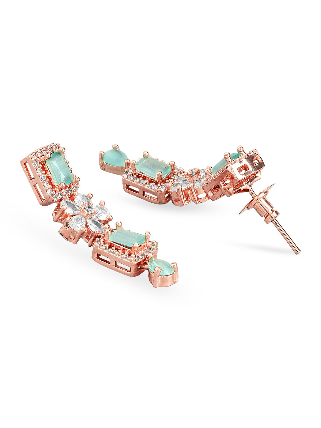 Rubans 22K Rose Gold Plated Mint Green Sapphire & Cubic Zirconia Studded Jewelry Set Design Rose Gold