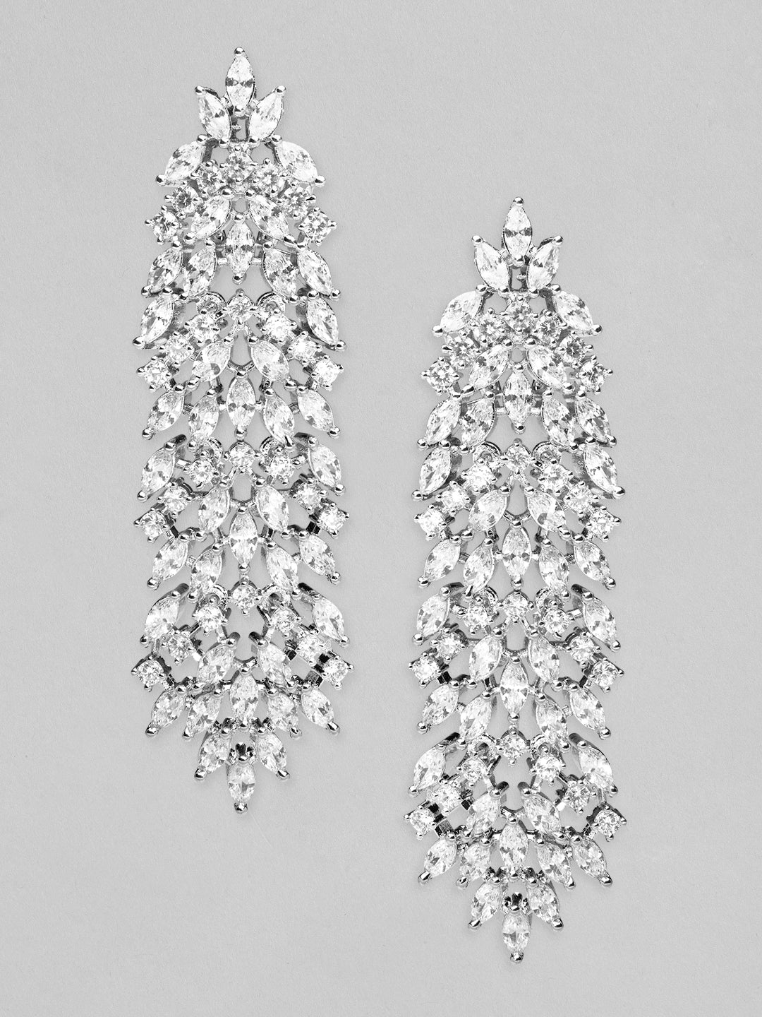 Rubans Silver-Plated AAA Cubic Zirconia Studded Premium Long Drop Earrings Silver
