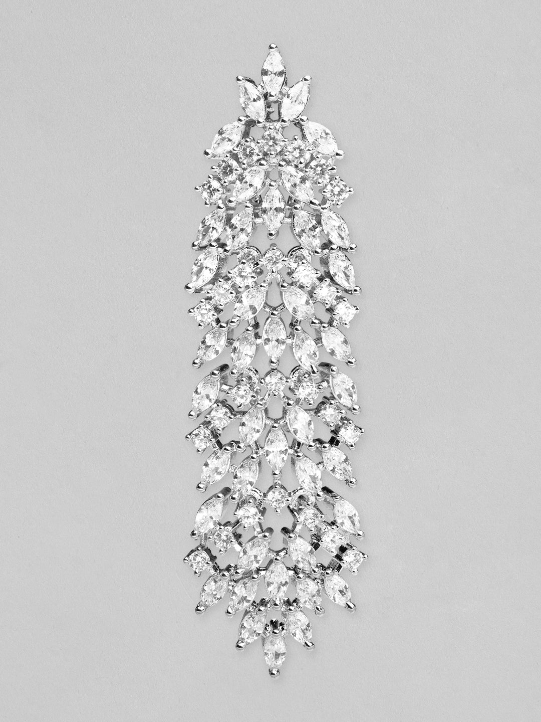 Rubans Silver-Plated AAA Cubic Zirconia Studded Premium Long Drop Earrings Silver