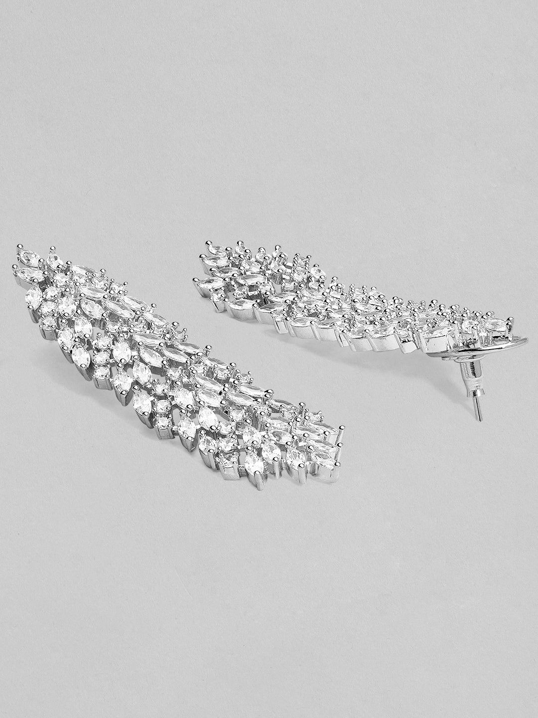 Rubans Silver-Plated AAA Cubic Zirconia Studded Premium Long Drop Earrings Silver