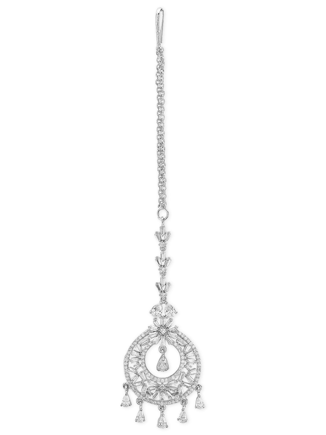 【Rubans】 Silver Plated Handcrafted Crystal & AD Stone Studded Maangtika｜シルバーメッキ ハンドクラフト クリスタル AD マーンティッカ（額飾り）