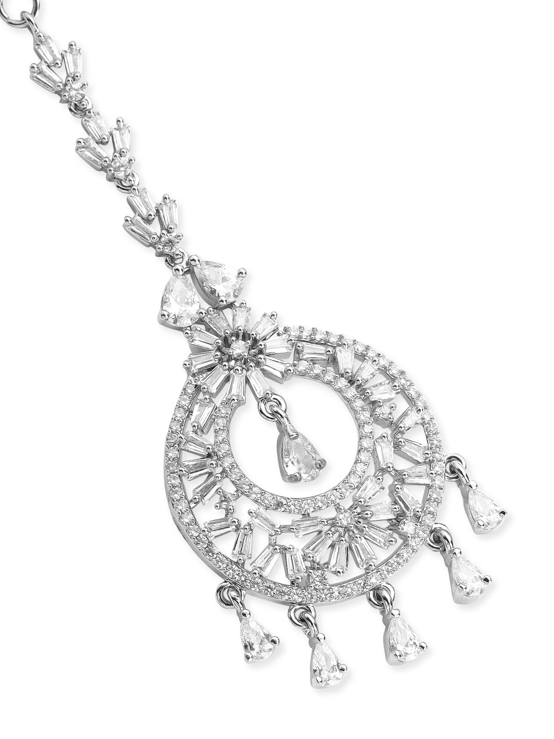 【Rubans】 Silver Plated Handcrafted Crystal & AD Stone Studded Maangtika｜シルバーメッキ ハンドクラフト クリスタル AD マーンティッカ（額飾り）