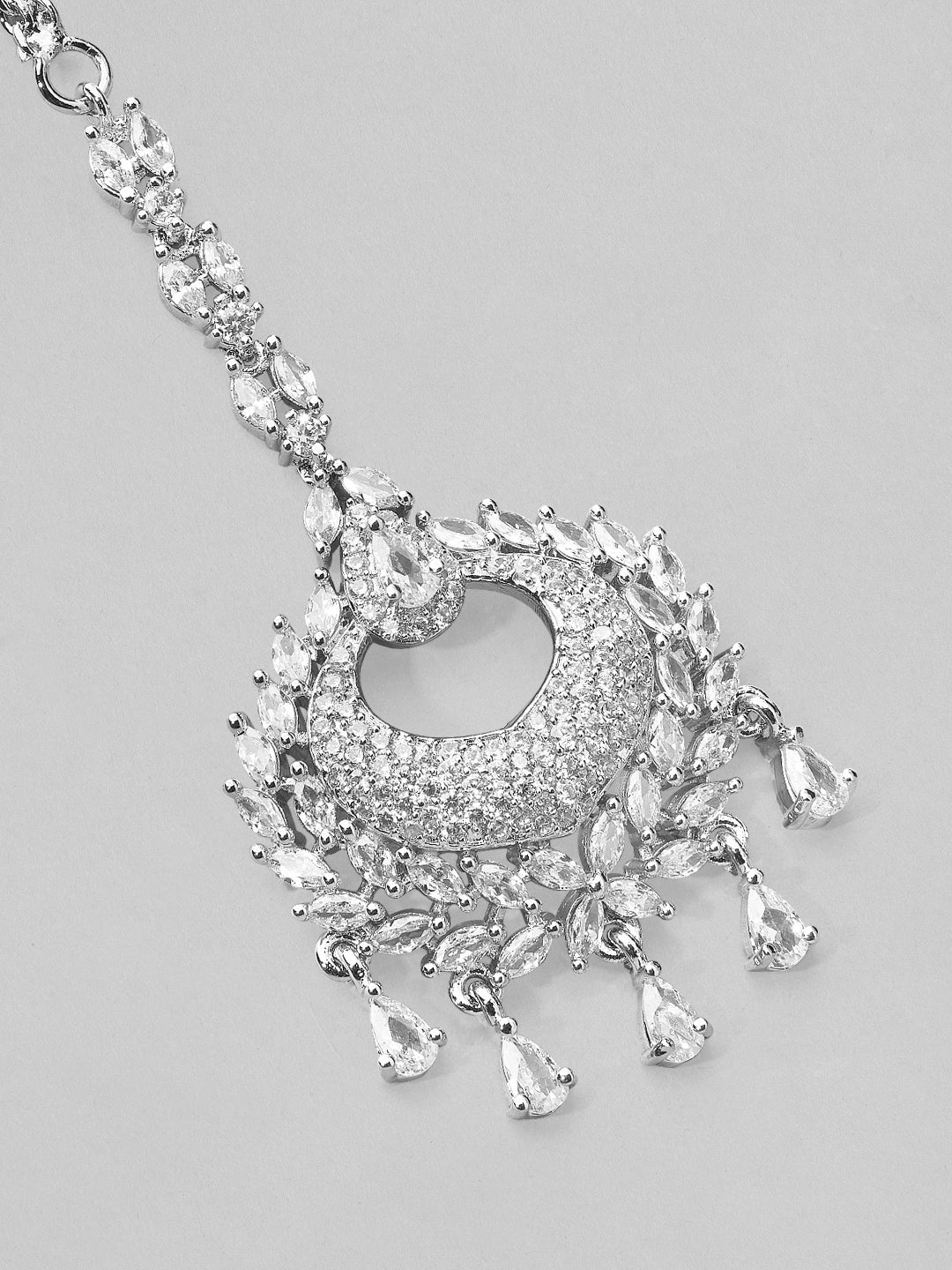 Rubans Silver-Plated Handcrafted AD Studded Maangtikka Silver