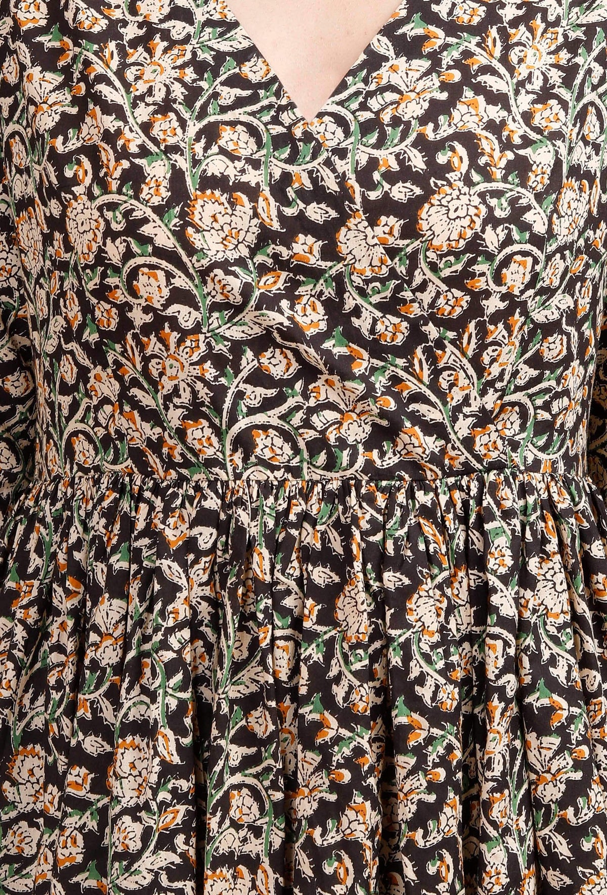 Black and Beige Kalamkari Cotton Kurta (Without Palazzo) サイズ XXL