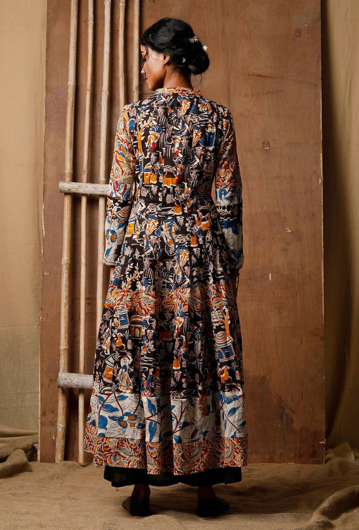 Three Print Kalamkari Cotton Anarkali Kurta サイズ L