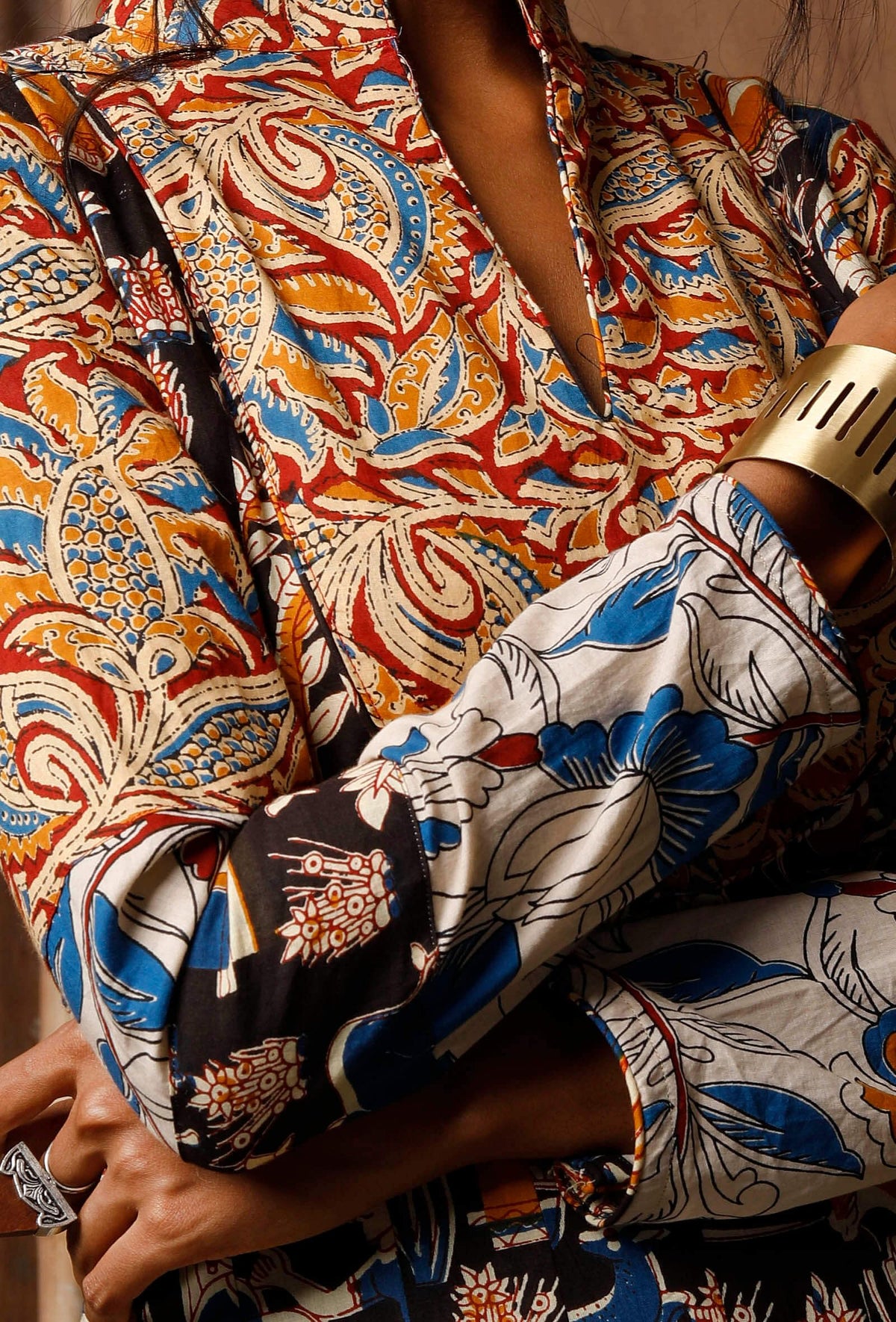 Three Print Kalamkari Cotton Anarkali Kurta サイズ XXXL
