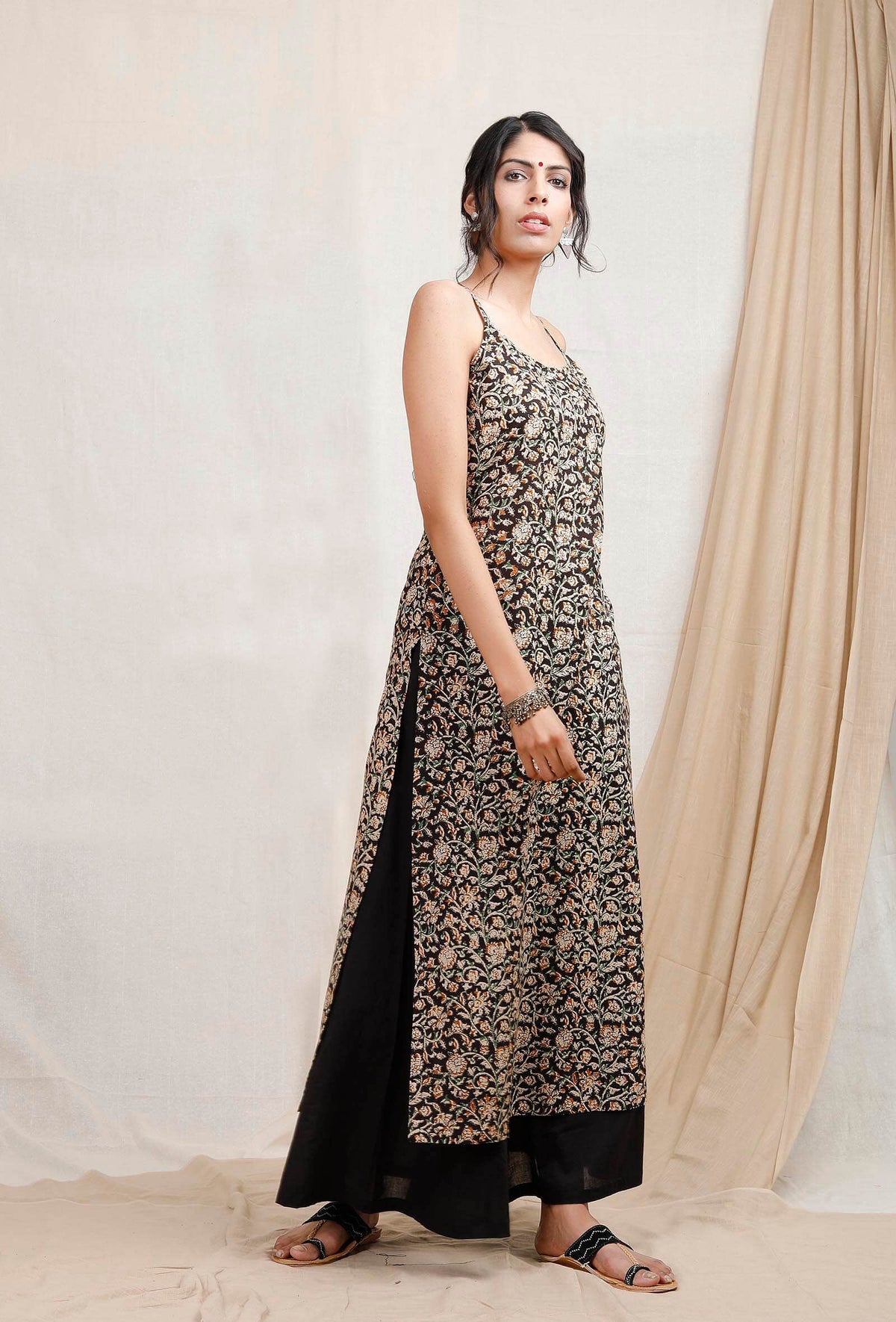Black Kalamkari Handblock Cotton Slip サイズ XL