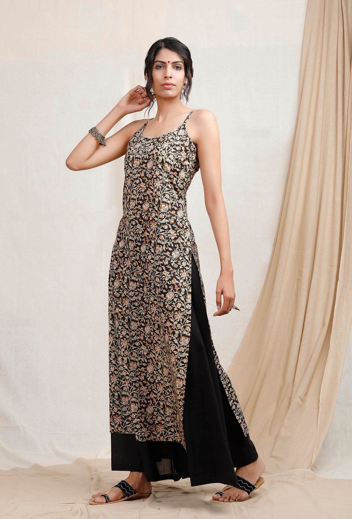 Black Kalamkari Handblock Cotton Slip サイズ XL