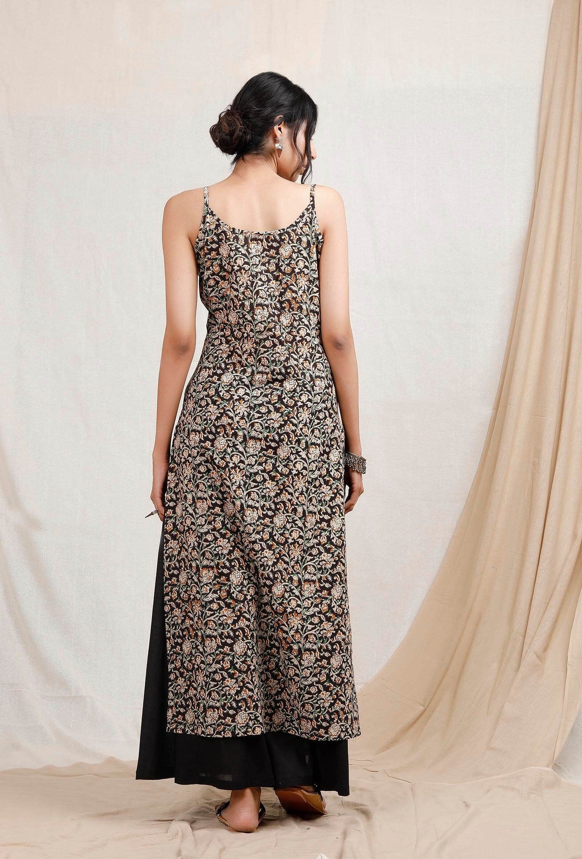 Black Kalamkari Handblock Cotton Slip サイズ XXXL