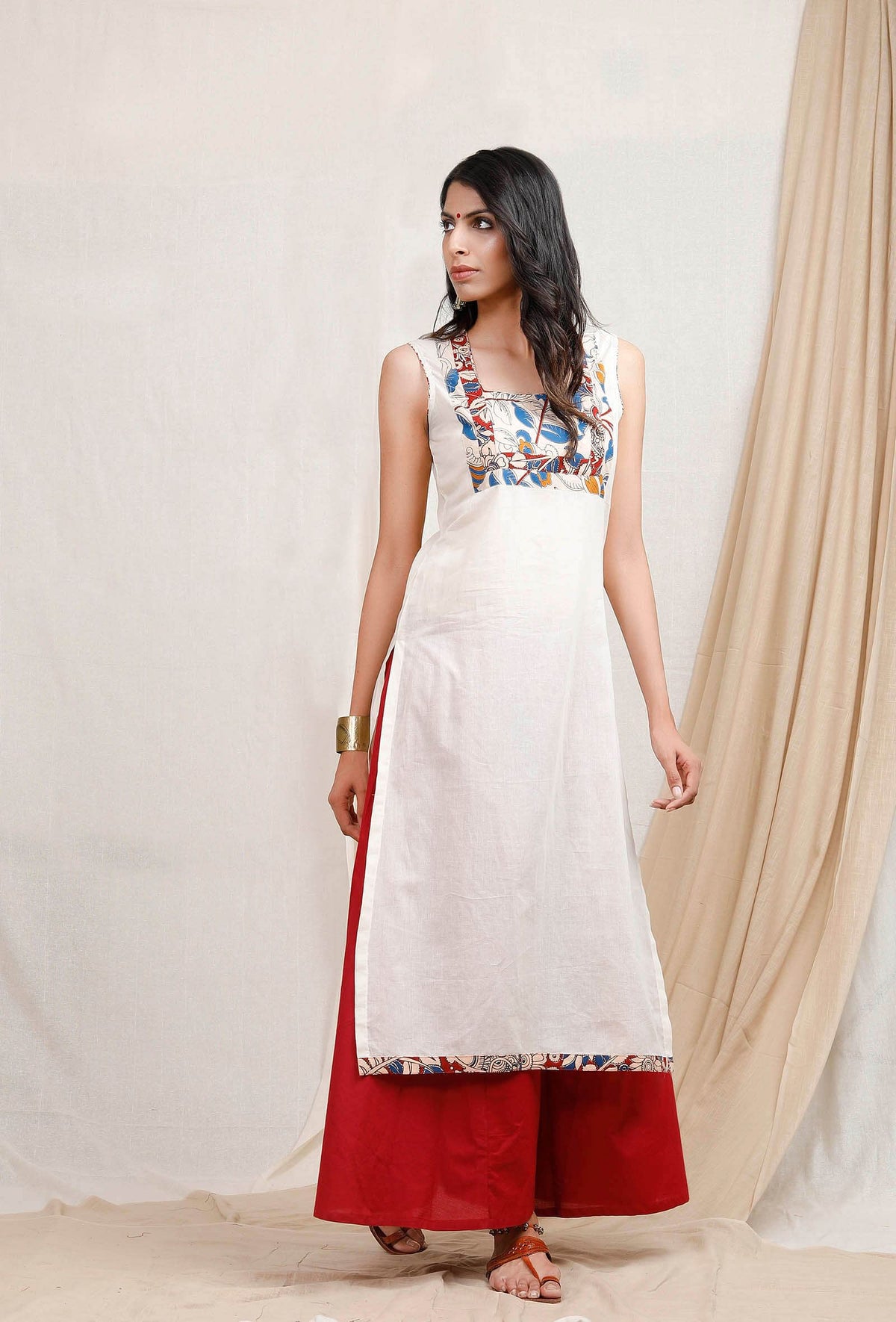 Off White Kalamkari Yoke Kurta サイズ XXXL