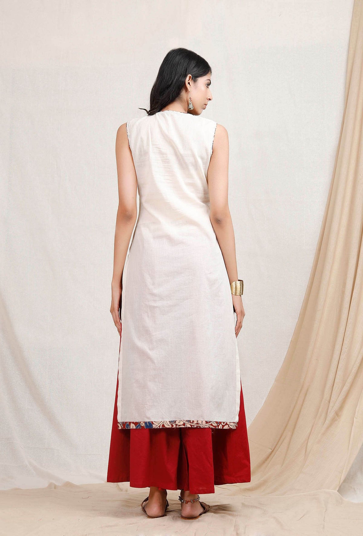 Off White Kalamkari Yoke Kurta サイズ M