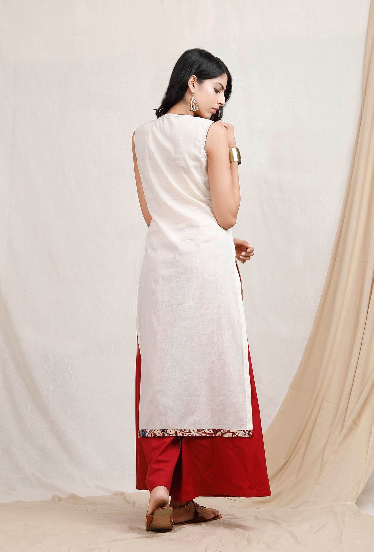 Off White Kalamkari Yoke Kurta サイズ XXL