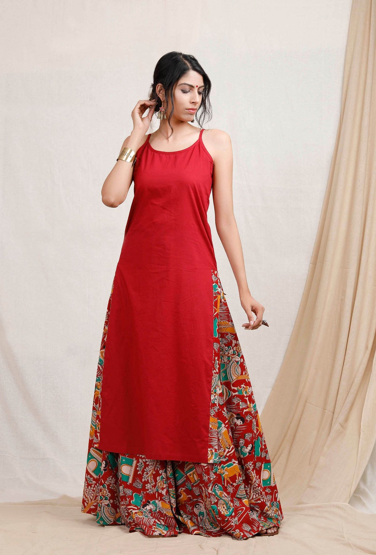 Red Cotton Slip Kurta サイズ M