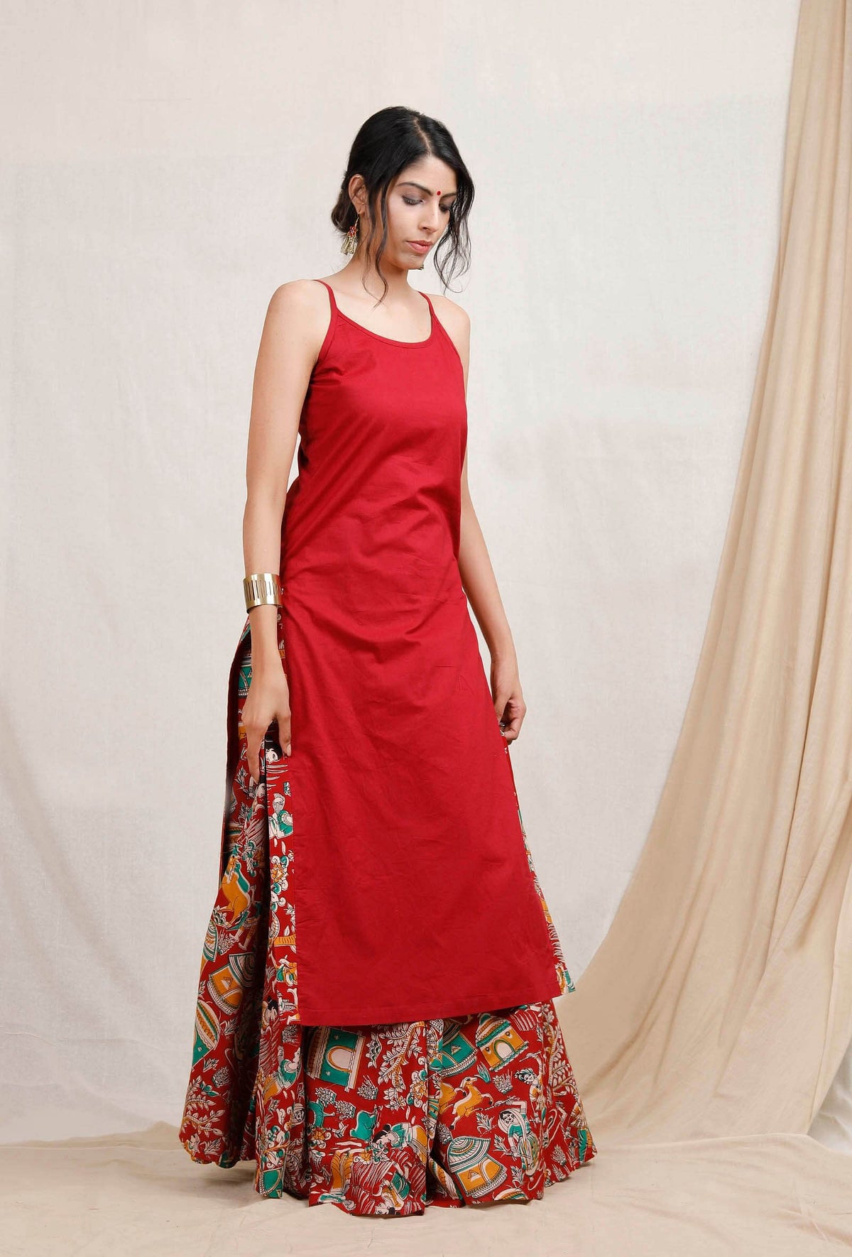 Red Cotton Slip Kurta サイズ XXL