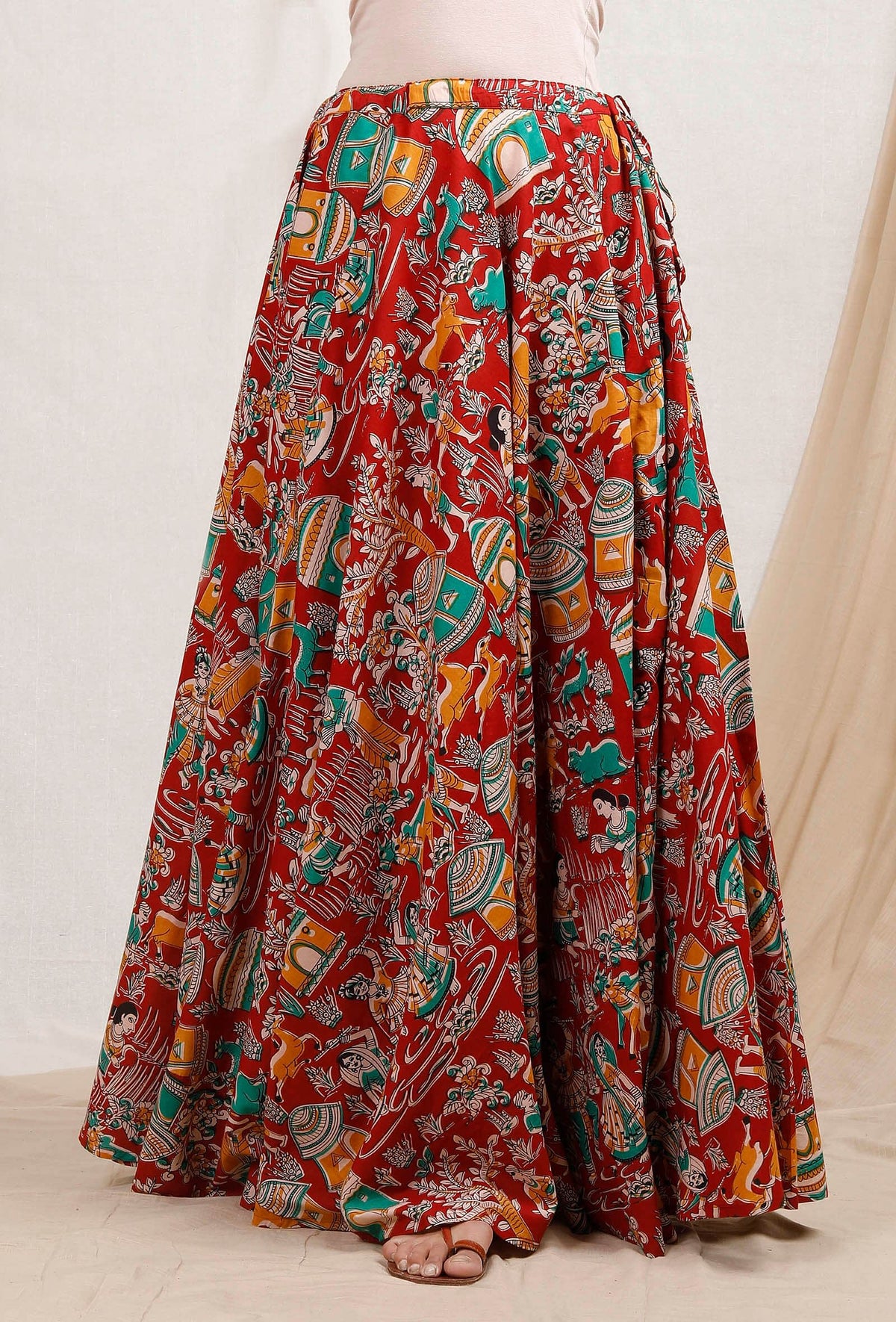 Red Kalamkari Cotton Skirt サイズ XS