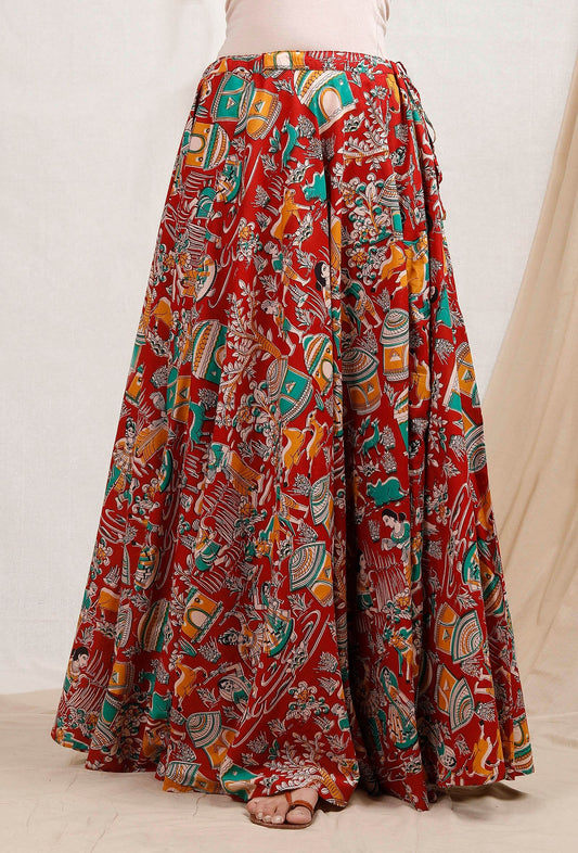 Red Kalamkari Cotton Skirt サイズ S