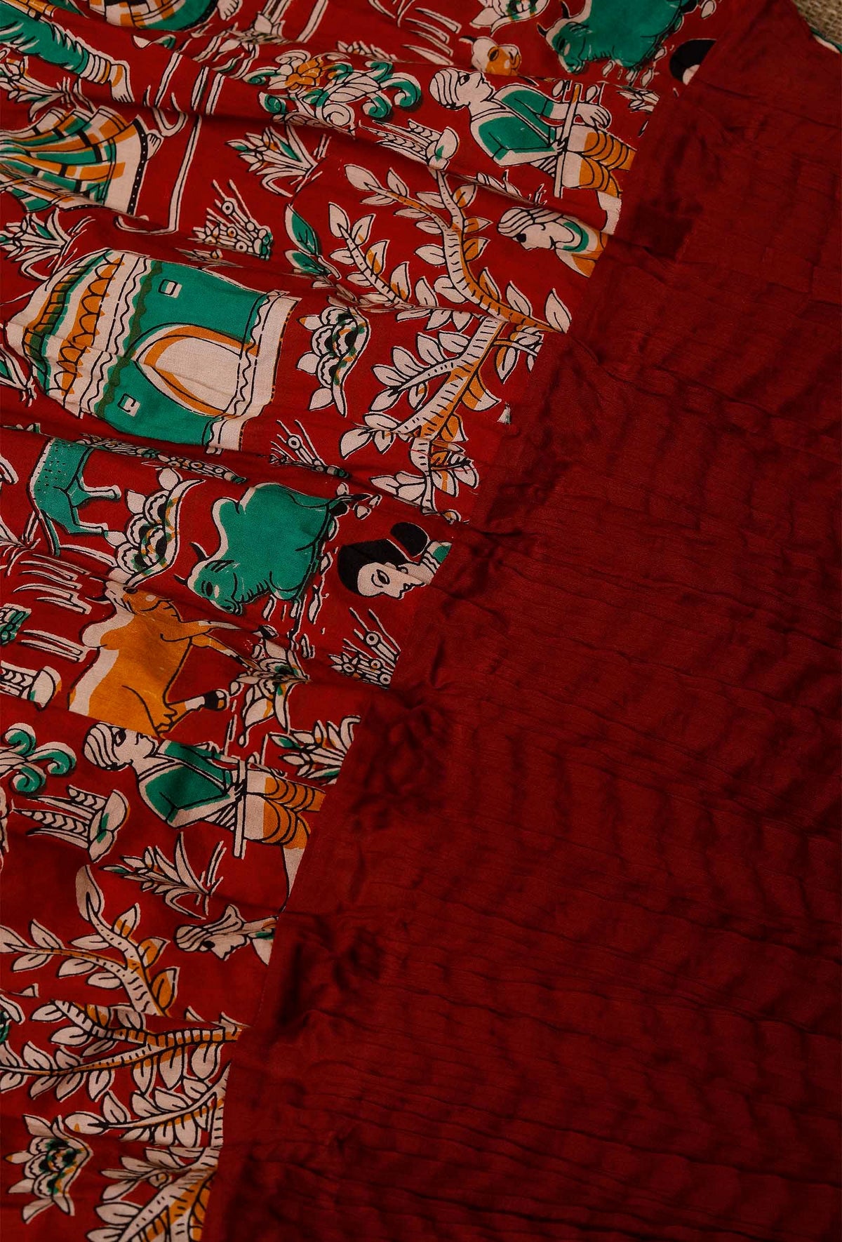 Red Kalamkari Cotton Skirt サイズ S