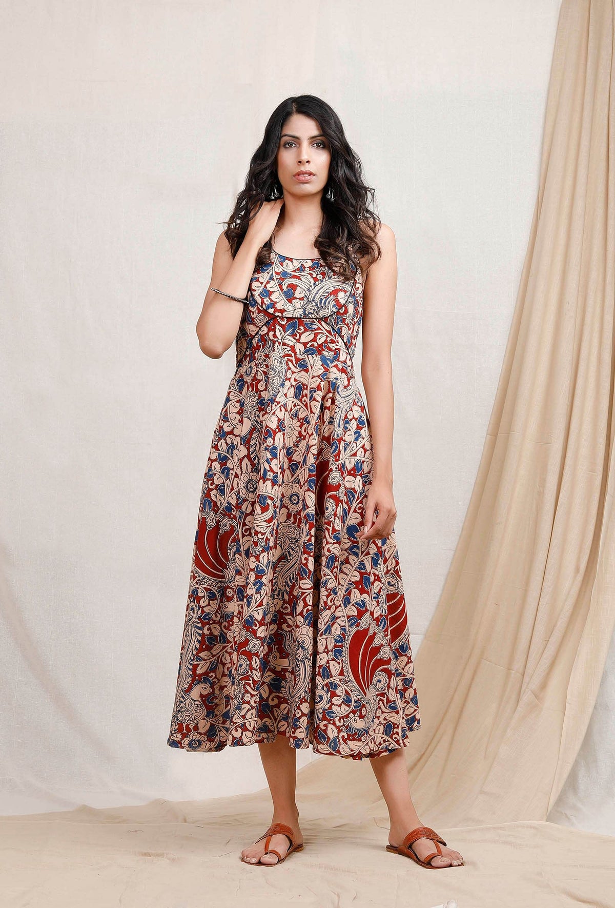 Red Kalamkari Halter Neck Midi Dress サイズ XXXL