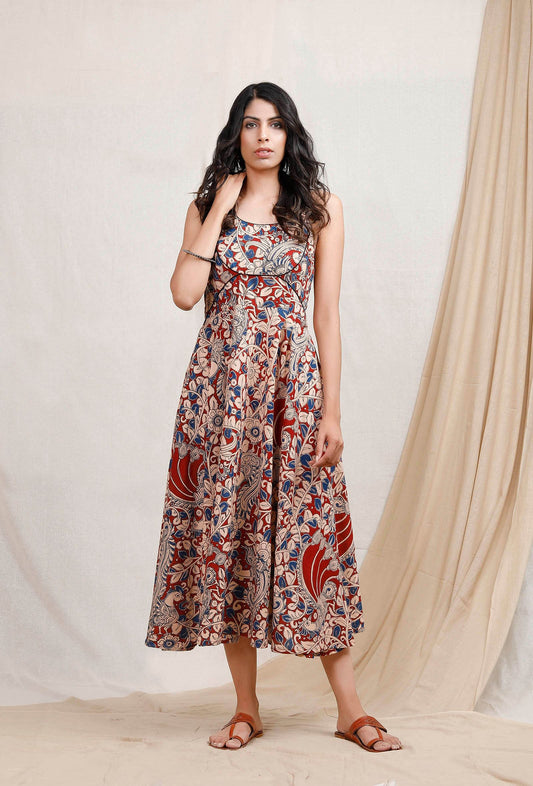 Red Kalamkari Halter Neck Midi Dress サイズ M
