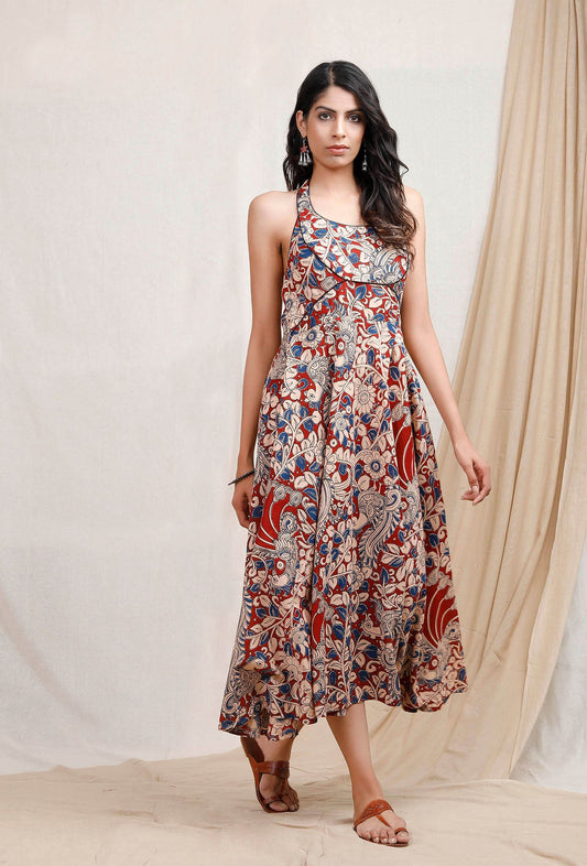 Red Kalamkari Halter Neck Midi Dress サイズ M