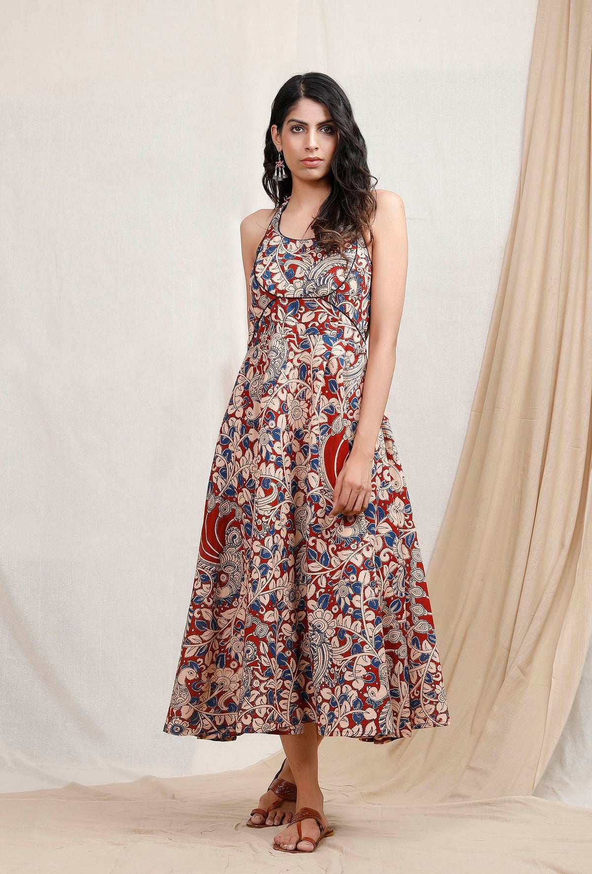 Red Kalamkari Halter Neck Midi Dress サイズ XXL