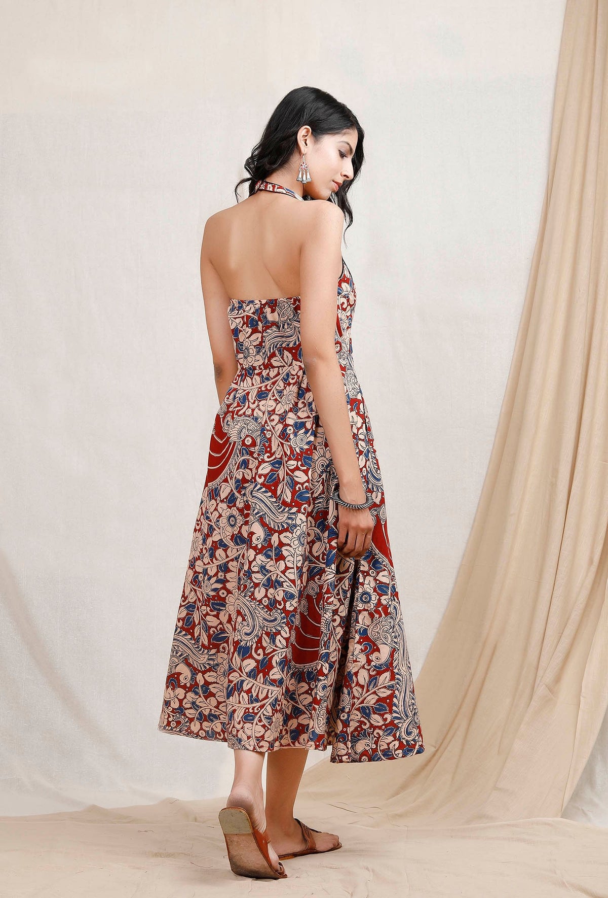 Red Kalamkari Halter Neck Midi Dress サイズ XXL
