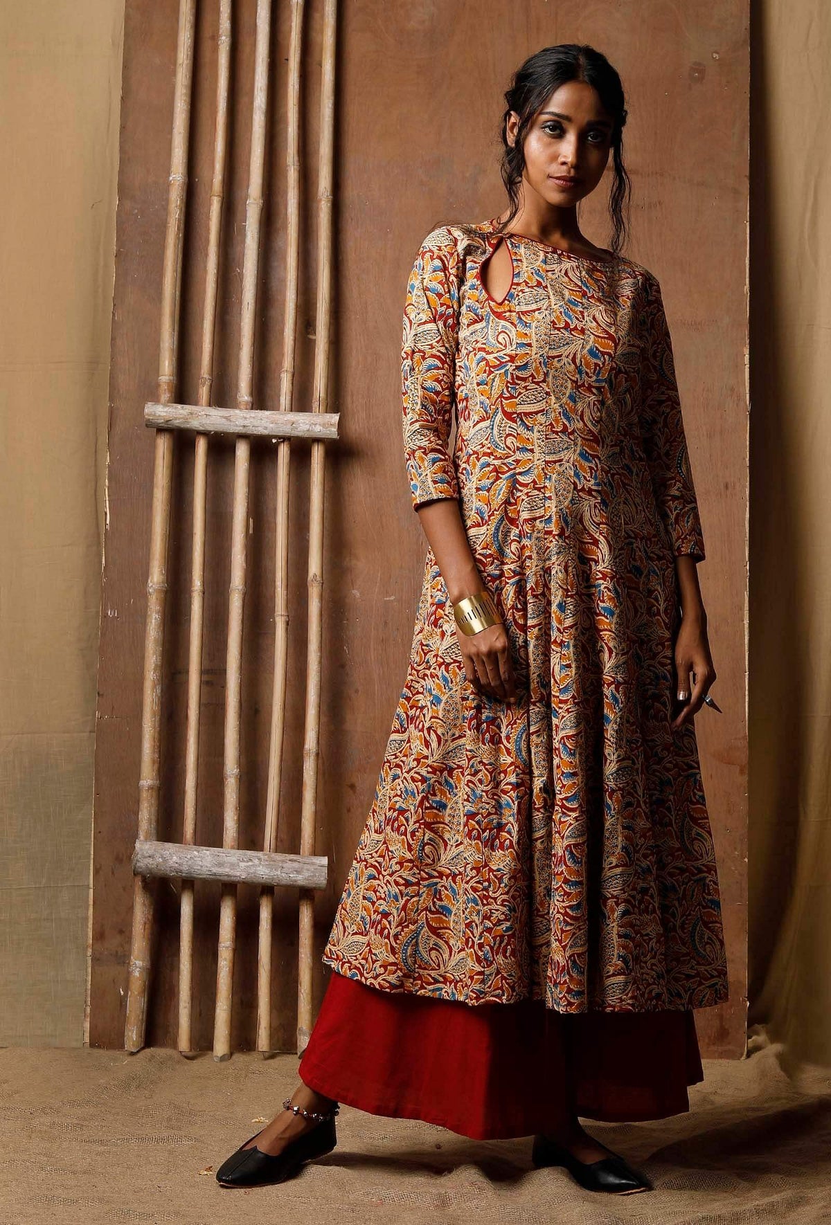 Kalidar Kalamkari Cotton Kurta サイズ XXL