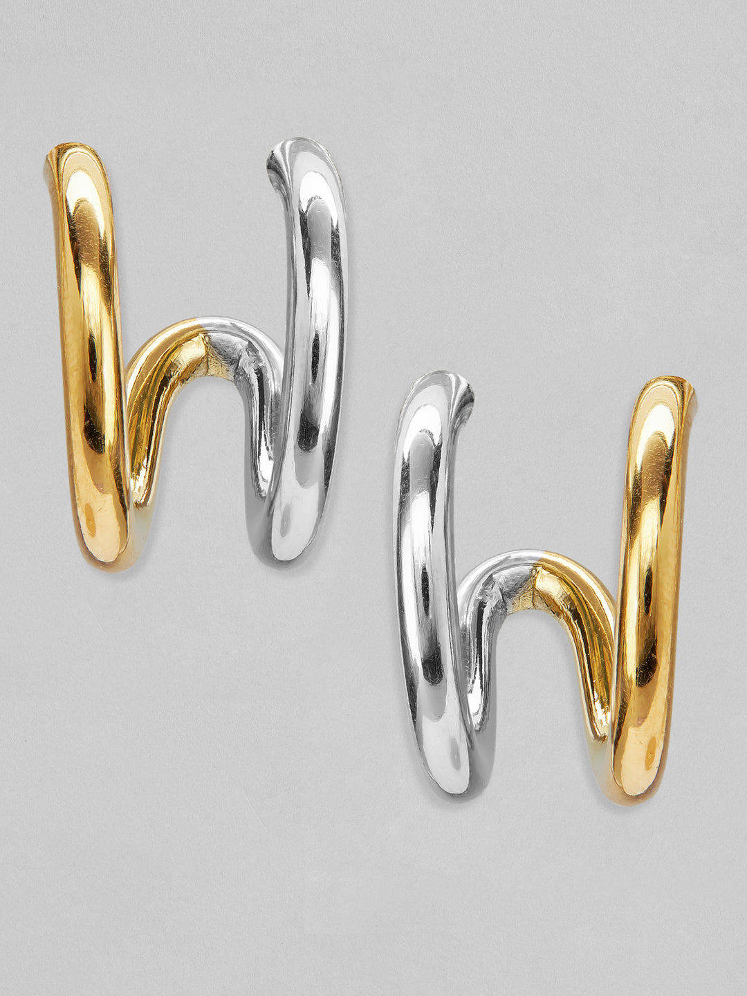 Rubans Voguish 18K Gold And Rhodium Plated Stainless Steel Waterproof Stud Earrings. Gold