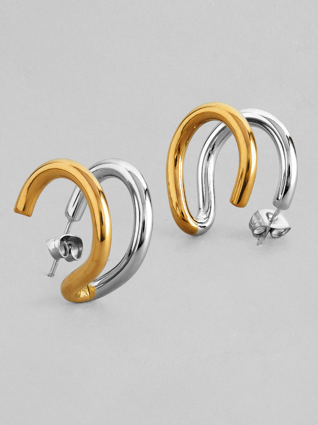 Rubans Voguish 18K Gold And Rhodium Plated Stainless Steel Waterproof Stud Earrings. Gold