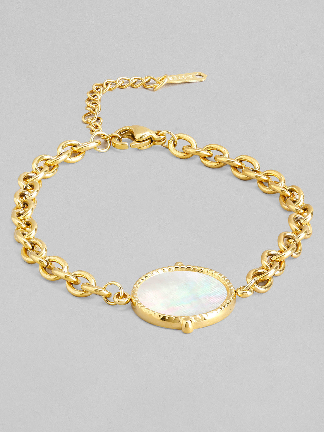Rubans Voguish 18K Gold Plated Stainless Steel Waterproof Link Chain Bracelet With Shell Studded Charm. Gold