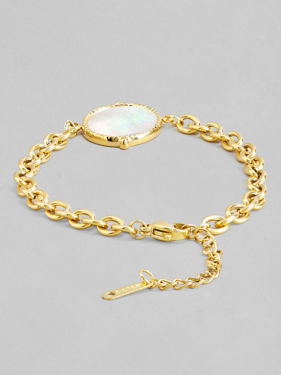 Rubans Voguish 18K Gold Plated Stainless Steel Waterproof Link Chain Bracelet With Shell Studded Charm. Gold