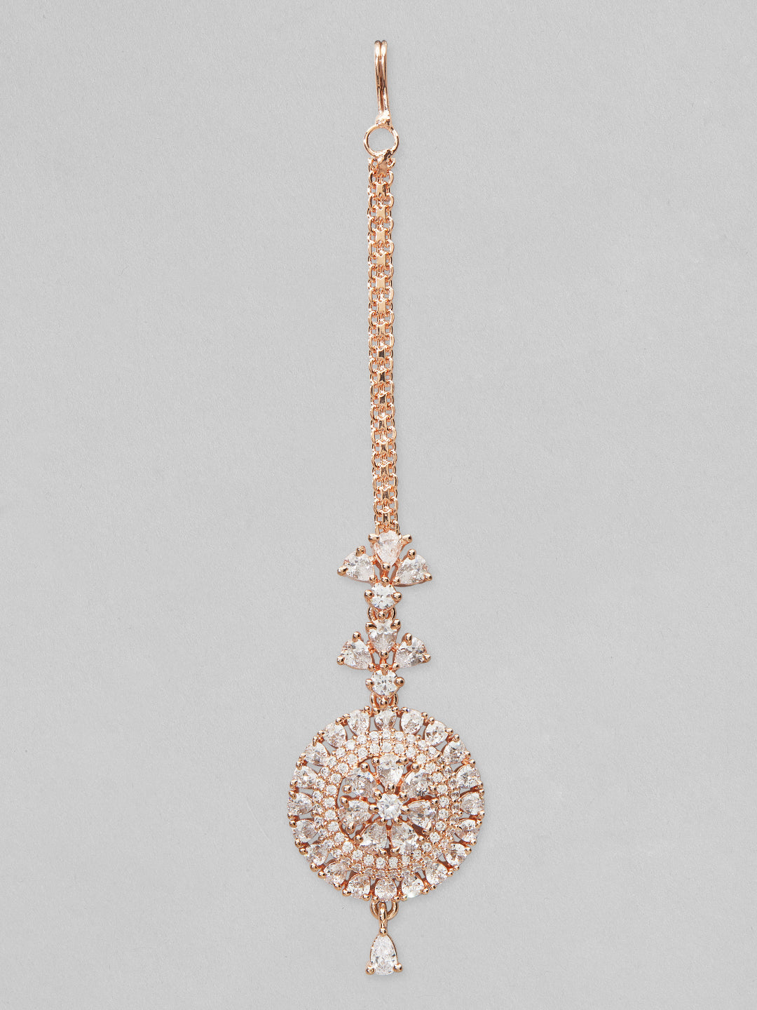 Rubans Rose Gold-Plated White Stoned Round Shapped AD-Studded MaangTikka フリーサイズ