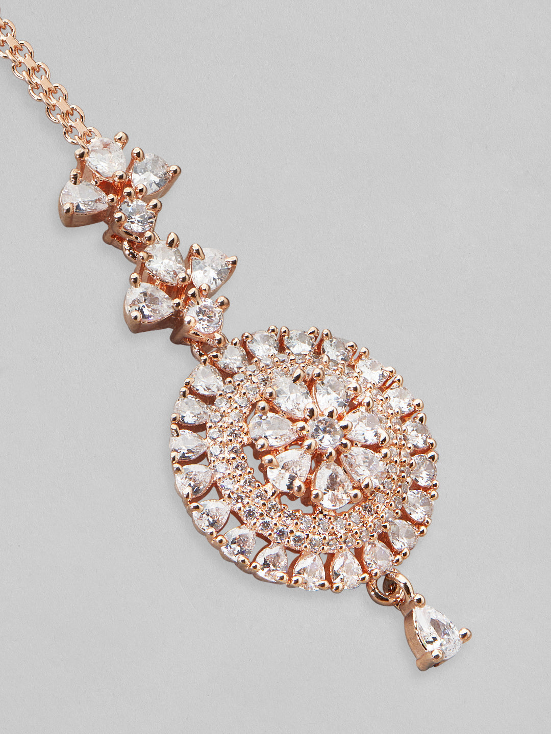 Rubans Rose Gold-Plated White Stoned Round Shapped AD-Studded MaangTikka フリーサイズ