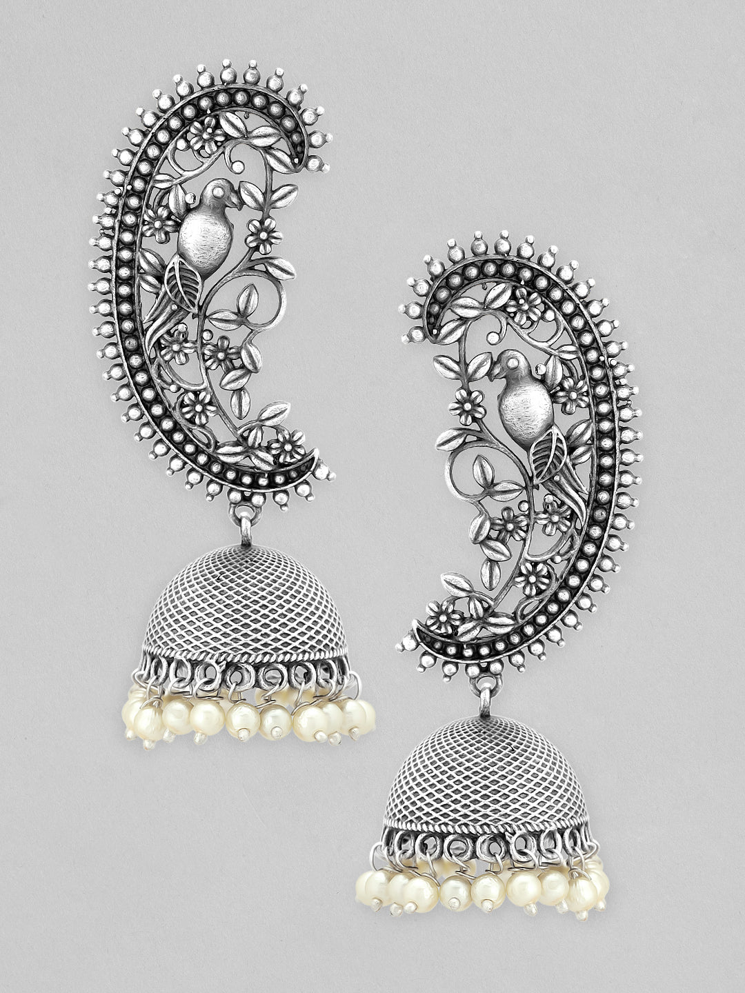 Rubans Women Silver-Toned Dome Shaped Jhumkas Earrings Silver