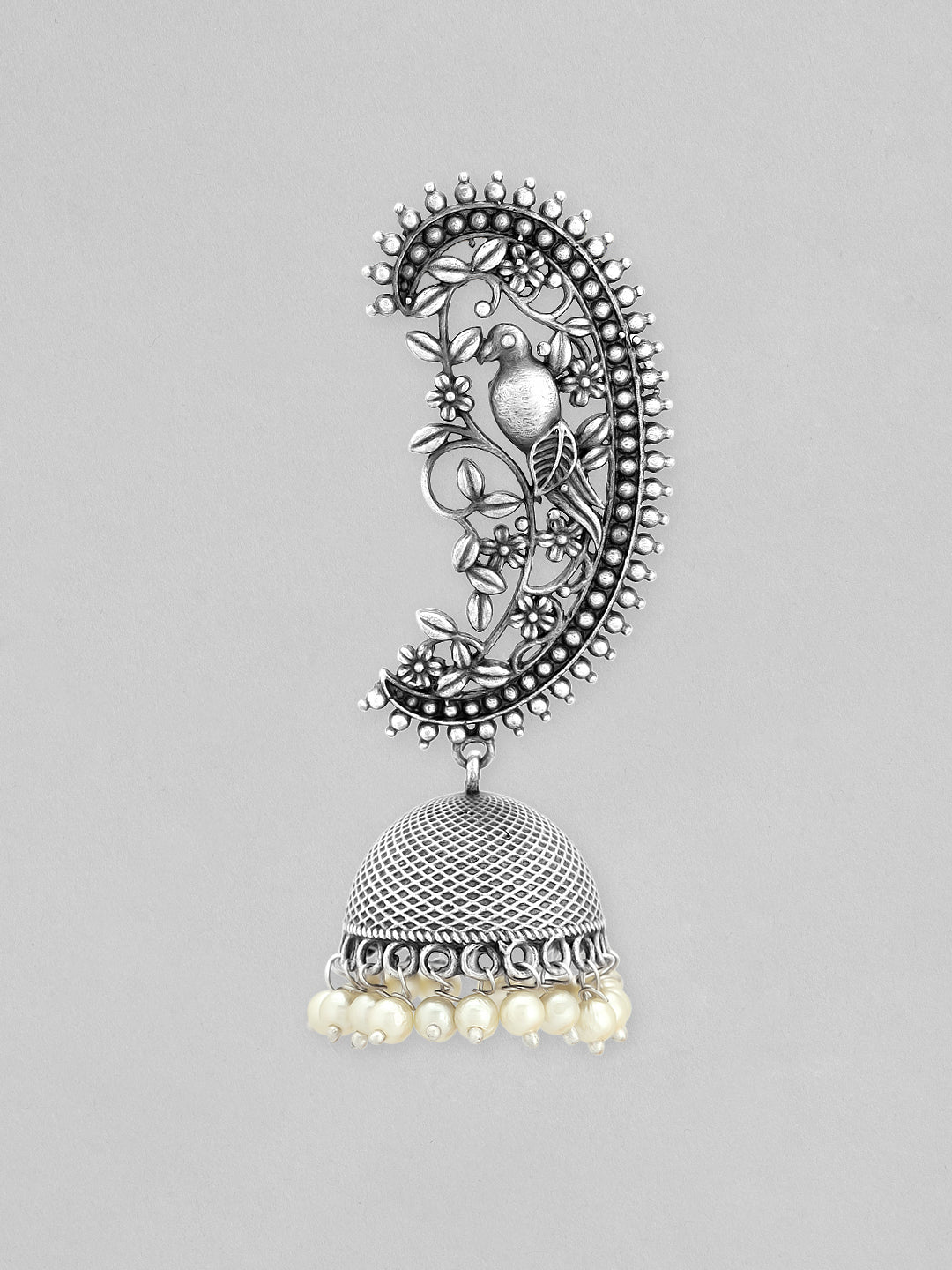 Rubans Women Silver-Toned Dome Shaped Jhumkas Earrings Silver