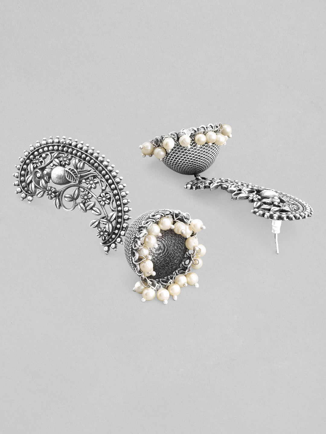 Rubans Women Silver-Toned Dome Shaped Jhumkas Earrings Silver