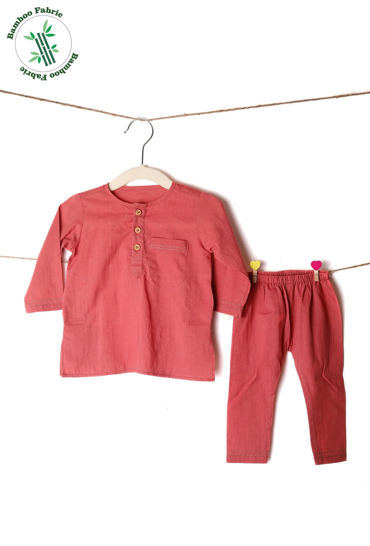 Set of 2: Peachy Pink Bamboo Kurta Pajama Set サイズ 6〜9か月