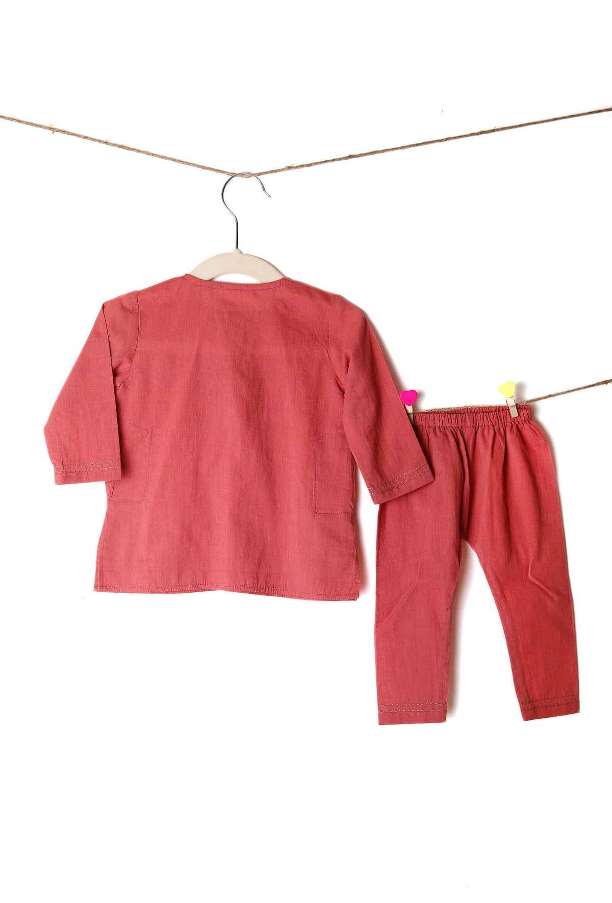 Set of 2: Peachy Pink Bamboo Kurta Pajama Set サイズ 0〜3か月