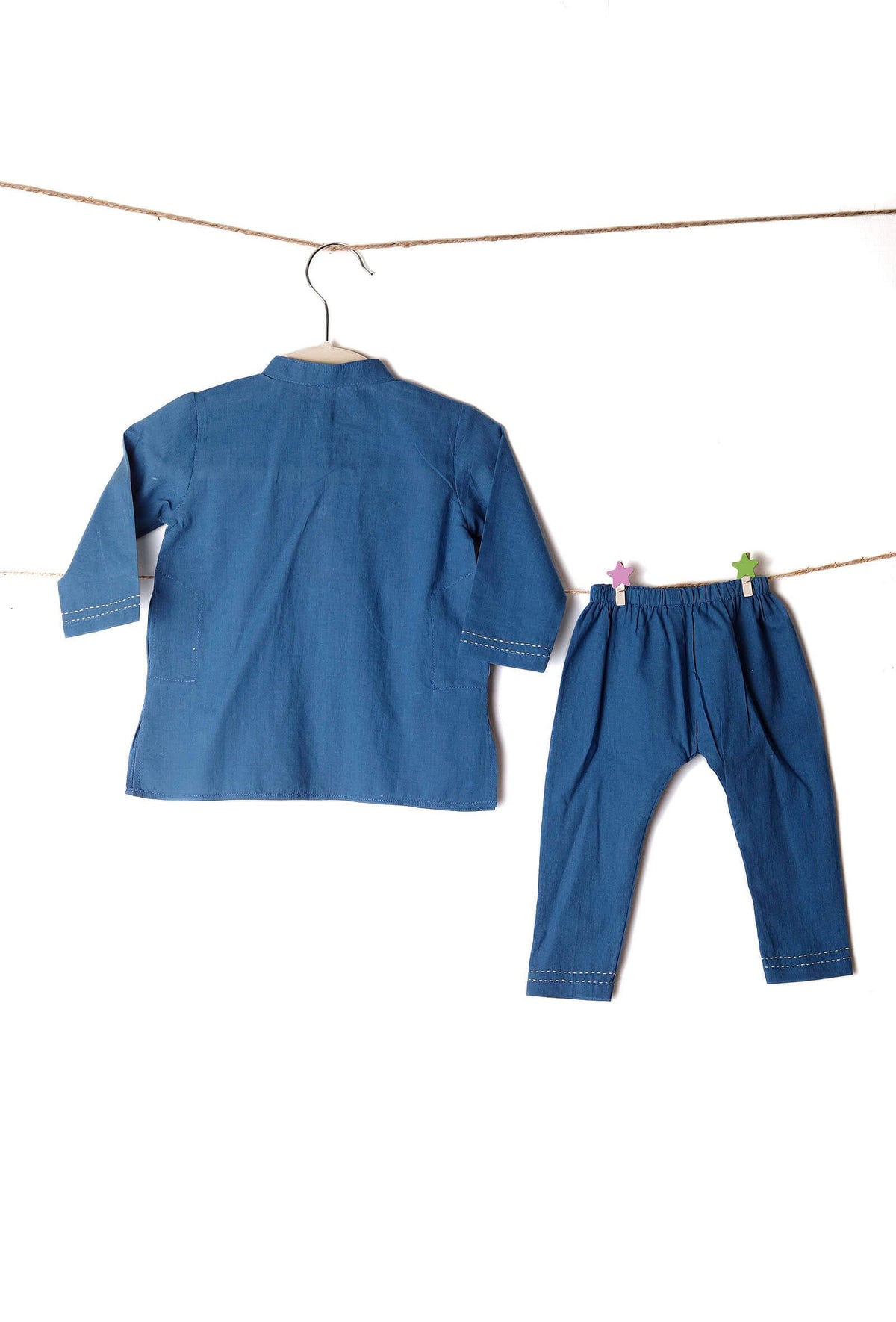 Set of 2: Blue Bamboo Kurta & Pajama サイズ 0〜3か月
