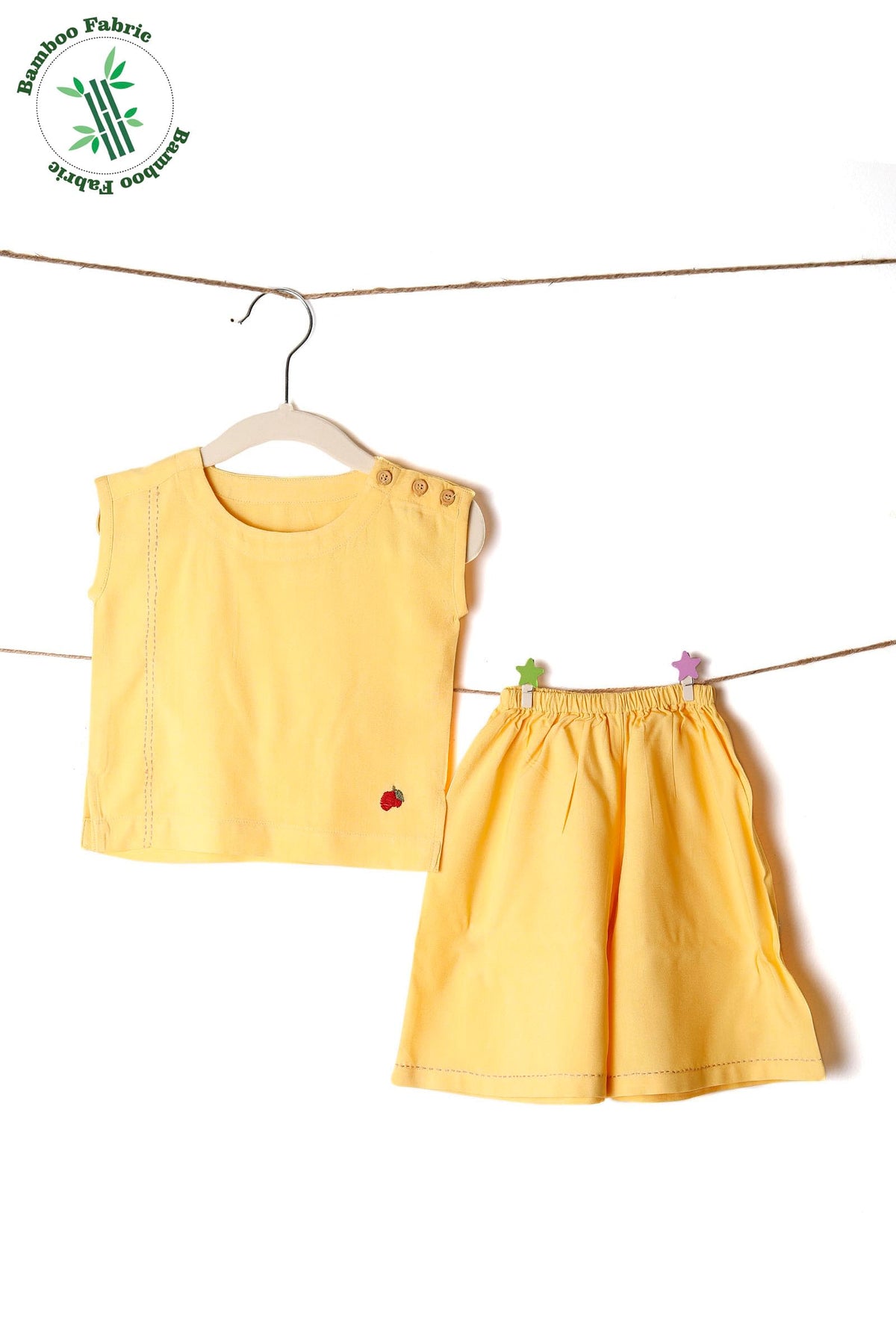 Set of 2: Playful Yellow Bamboo Pant & Shirt サイズ 0〜3か月