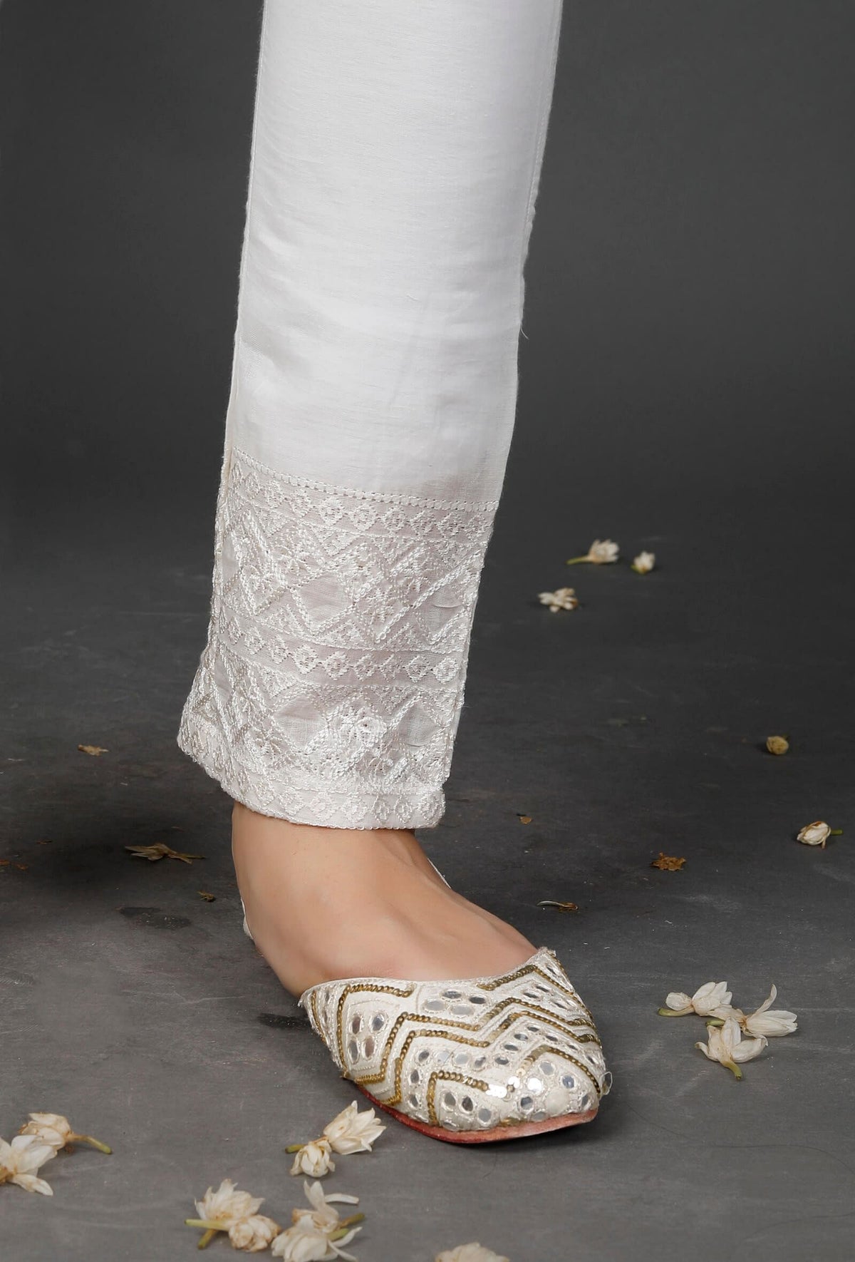 Straight White Cotton Pants サイズ L