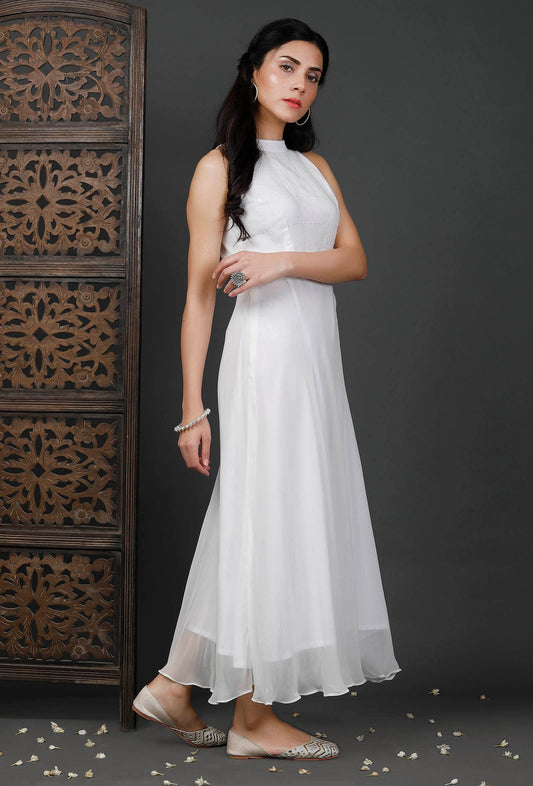 White Georgette Dress With Zari Embroidery サイズ XS