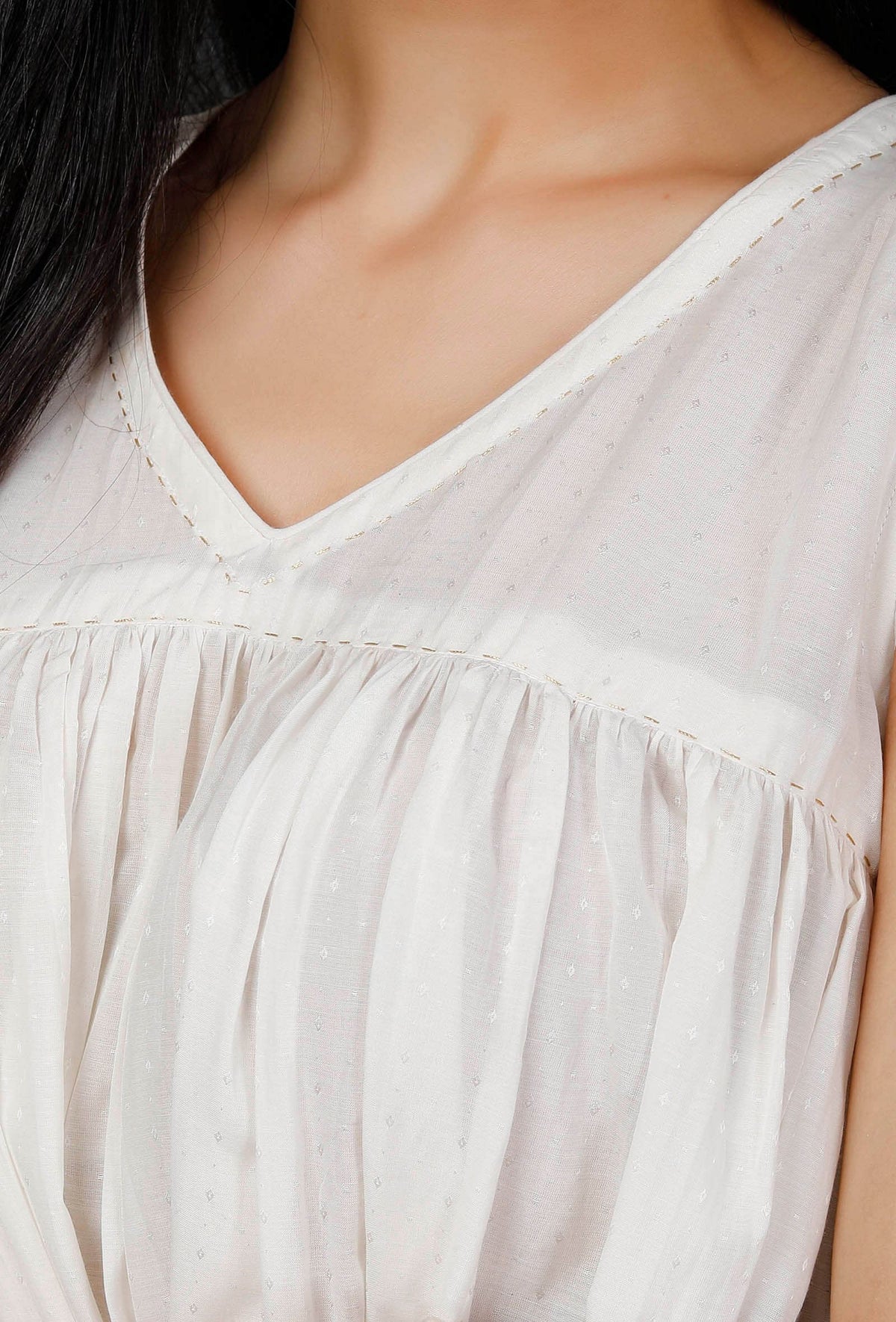 White Gathered Soya Cotton Kurta サイズ XXL