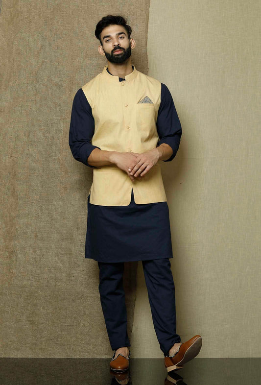 Khaki Yellow Cotton Nehru Jacket サイズ 38