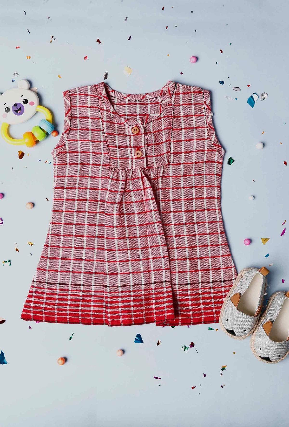 Red Gamcha Frock サイズ 3〜6か月