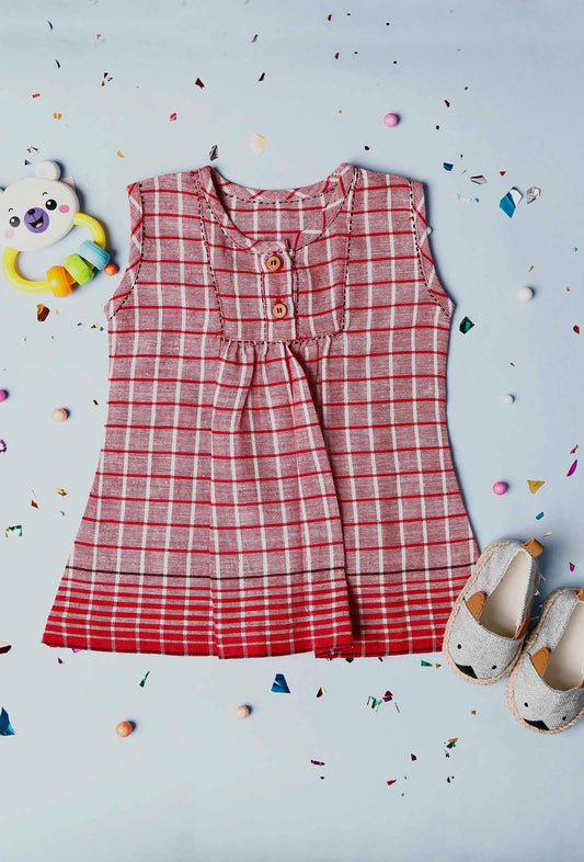 Red Gamcha Frock サイズ 3〜6か月