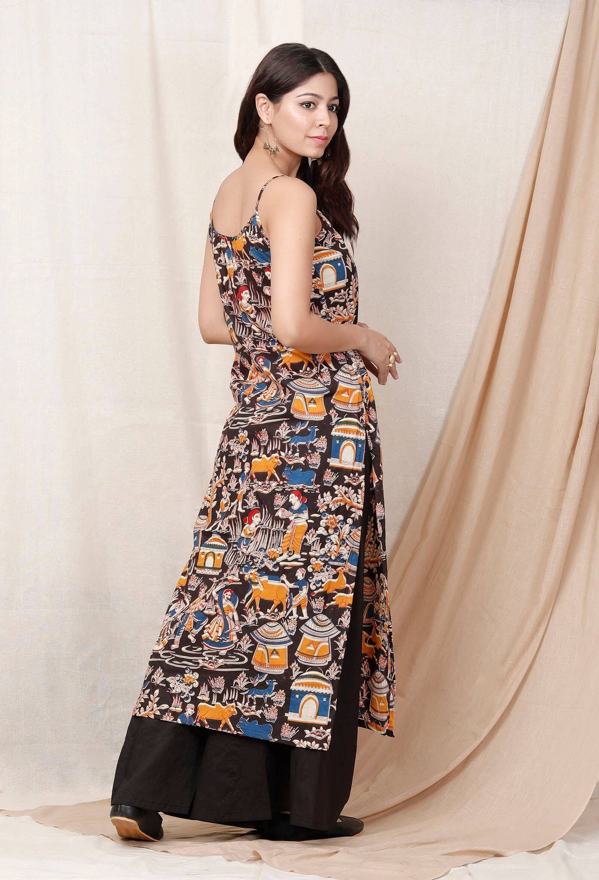 Black Print Kalamkari Slip Kurta サイズ L