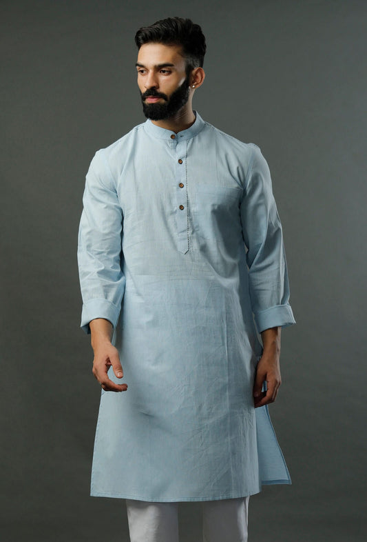 Handcrafted Aqua Blue Mangalgiri Kurta サイズ 40